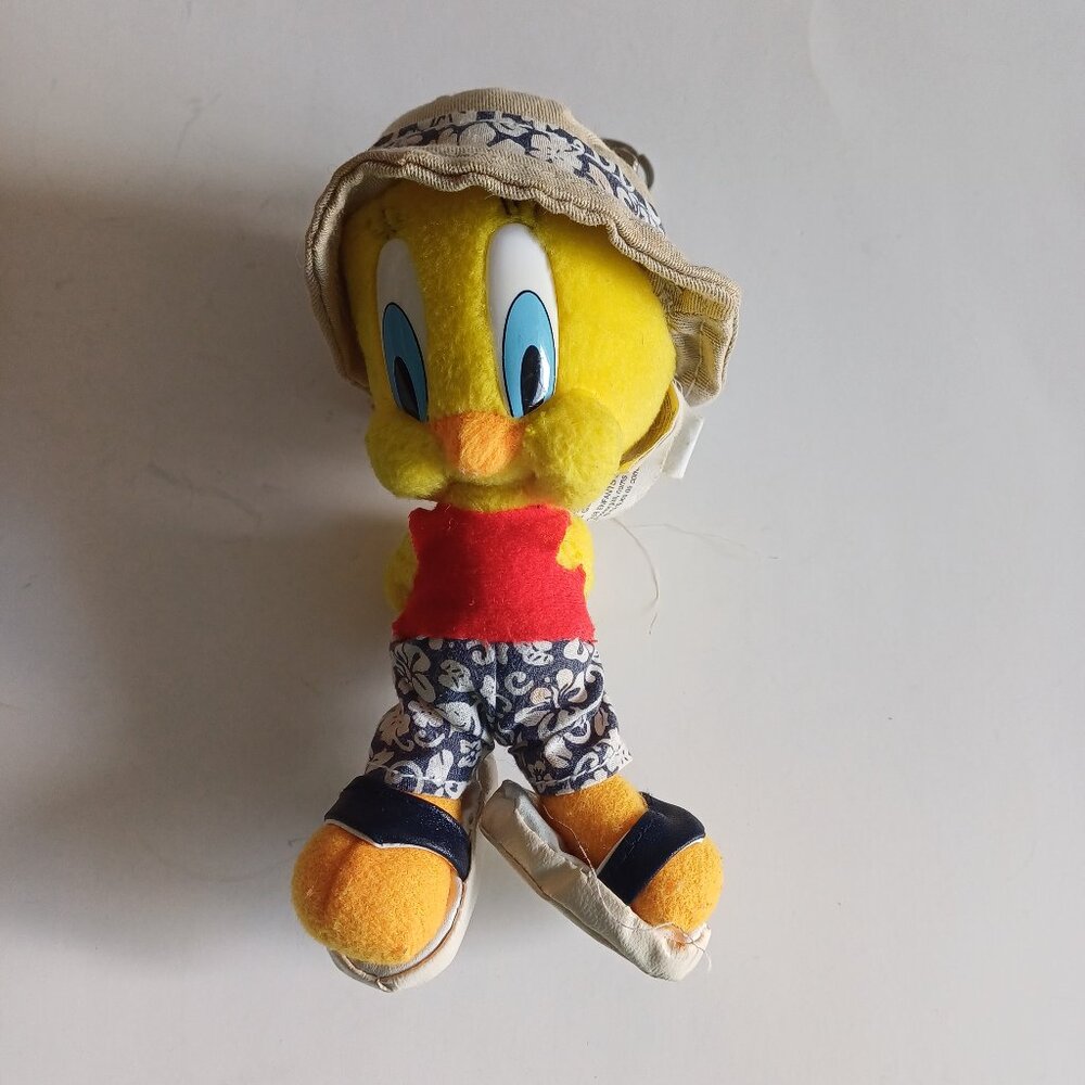 Vintage Y2K Looney Tunes Tweety Bird Hawaiian Plush Zip Keychain 6''